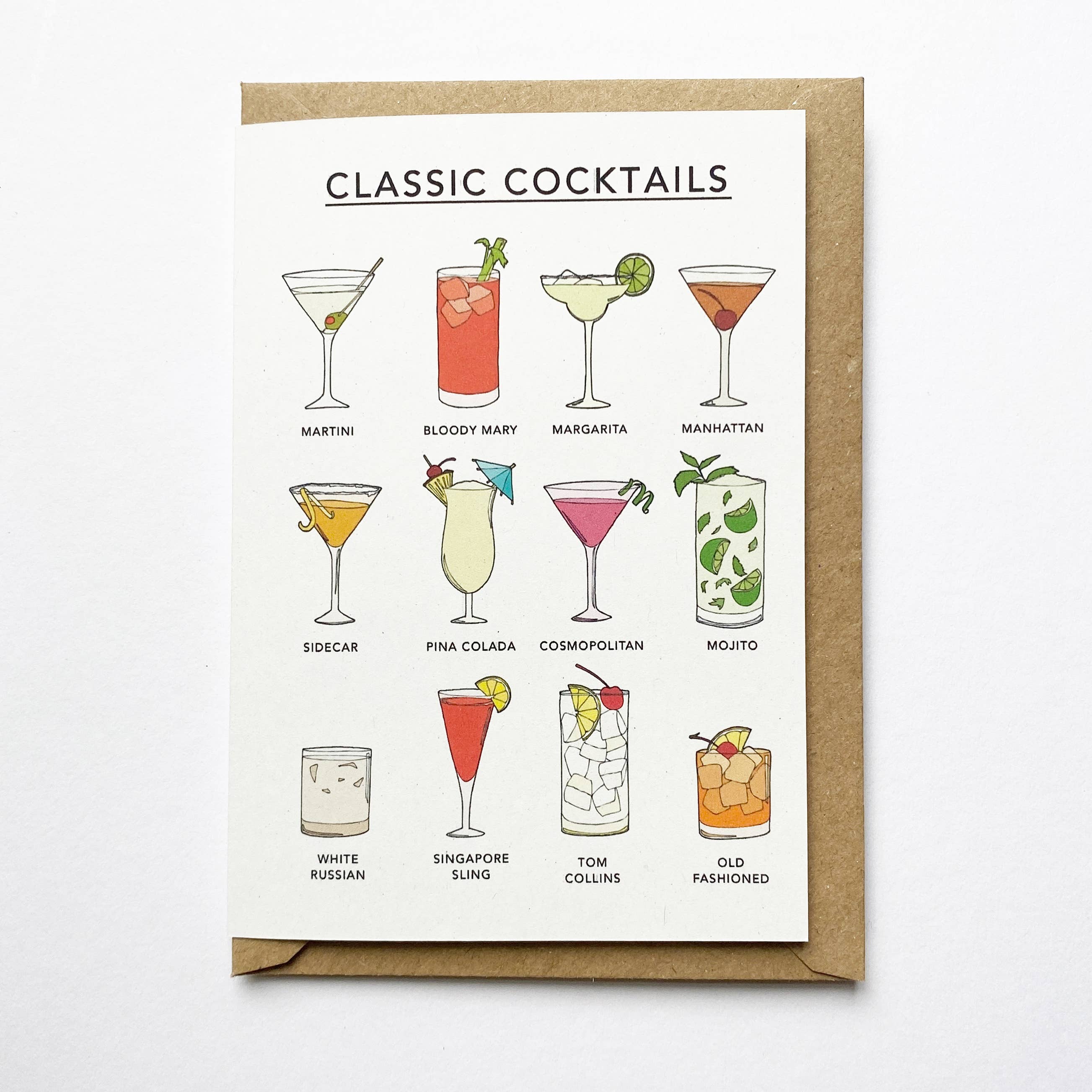 Classic Cocktails Illustrated Greeting Card