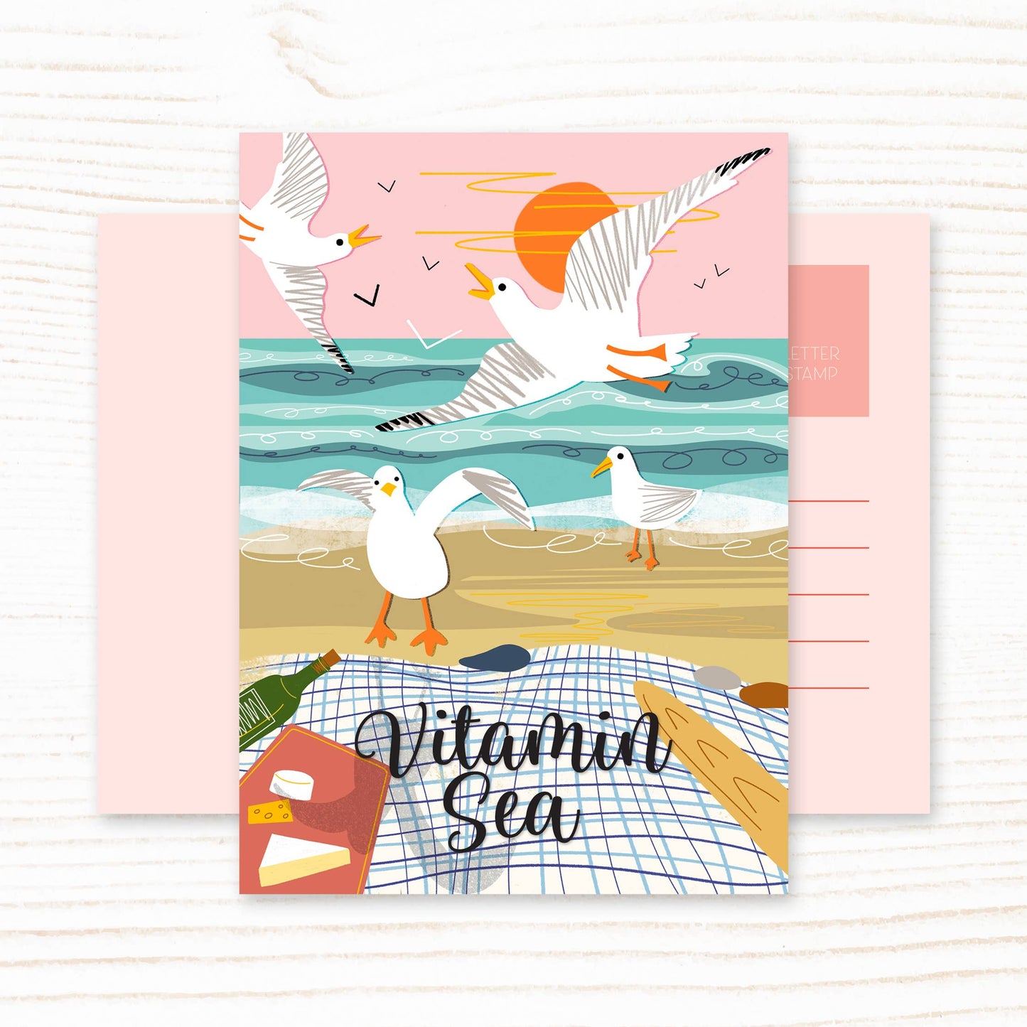 Beach Seagulls Picnic Vitamin Sea Postcard