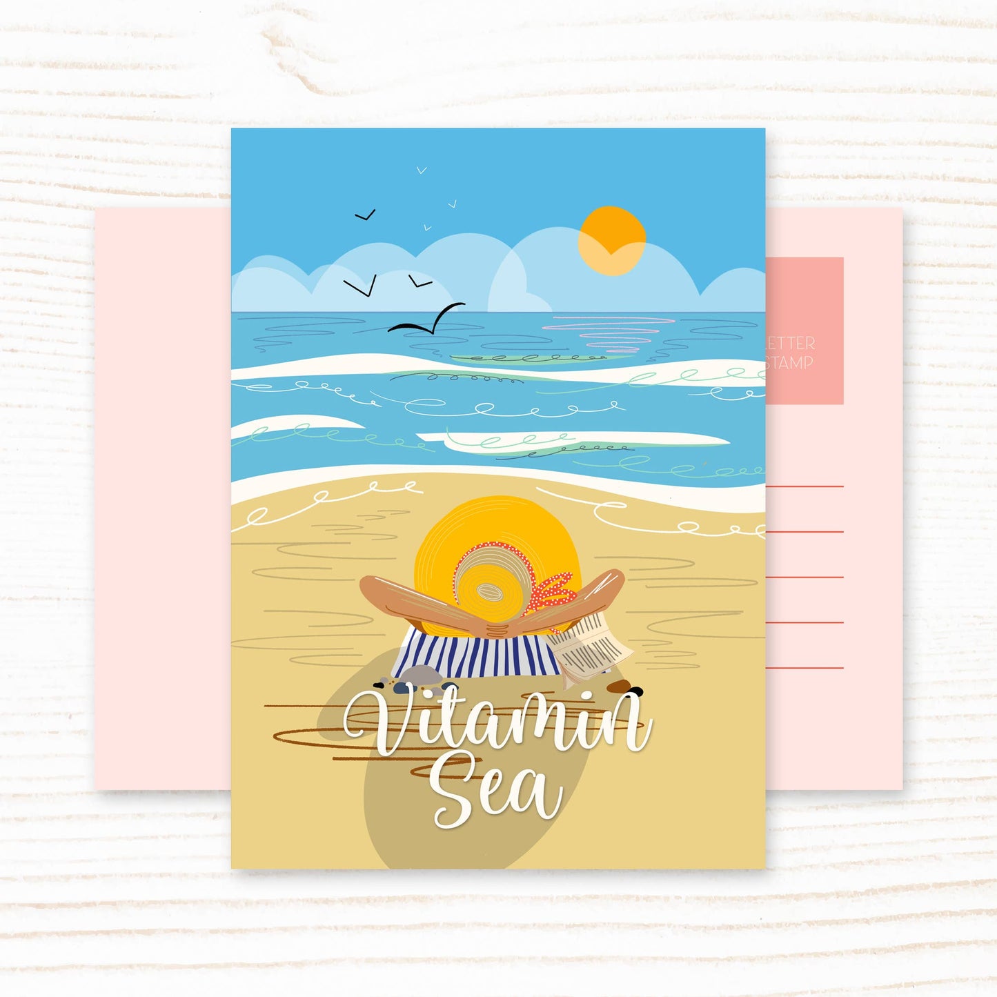 Beach Sunbathing Lady Vitamin Sea Postcard