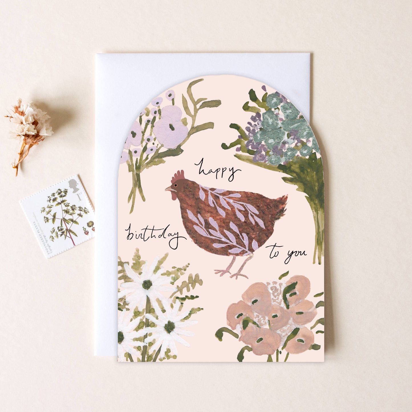 Chicken & Flowers Birthday Greeting Card