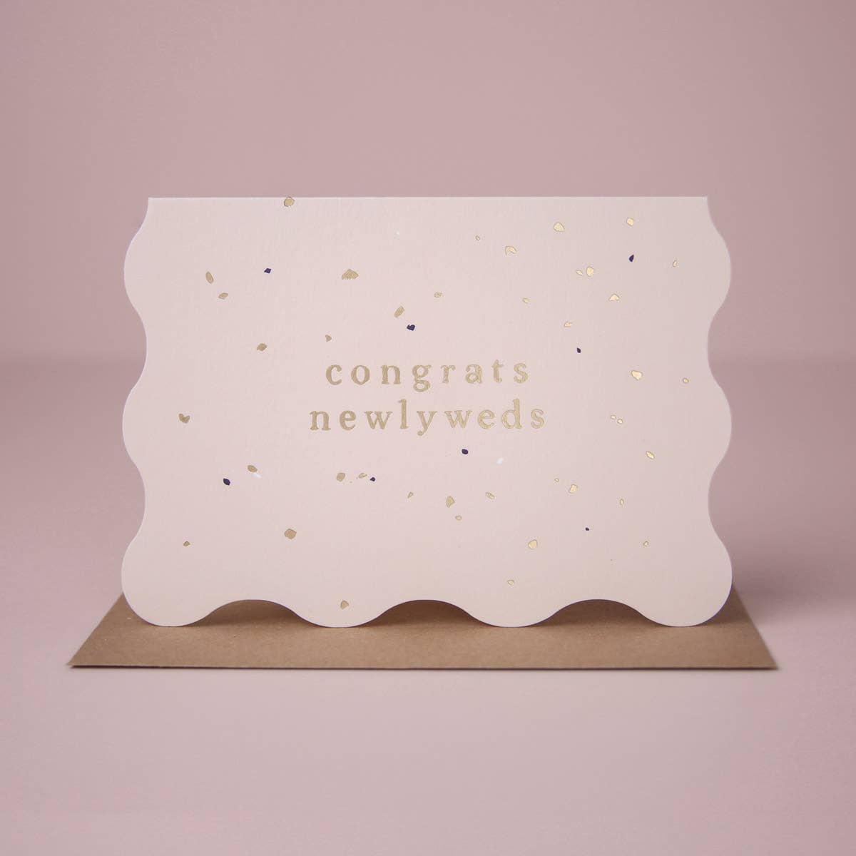 Congrats Newlyweds Scallop Edge Wedding Greeting Card With Gold Foil Detail