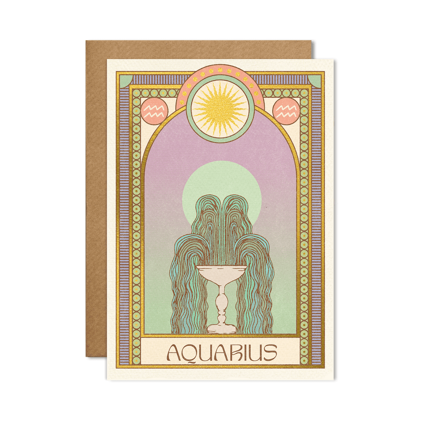 Illustrated Aquarius Zodiac Birthday Greeting Card With Gold Foil Detail