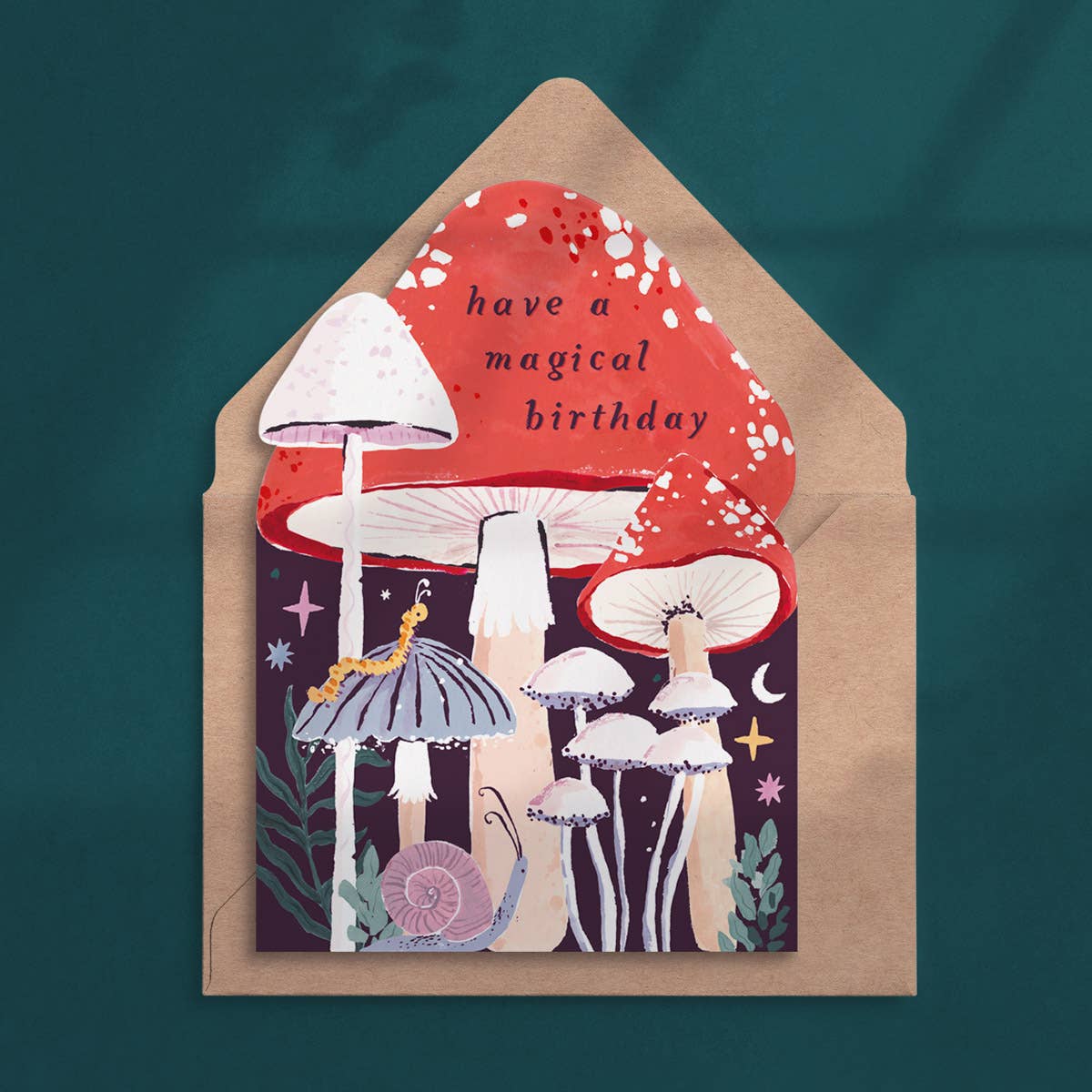 Illustrated Mushroom Shaped Birthday Greeting Card With "Have A Magical Birthday"