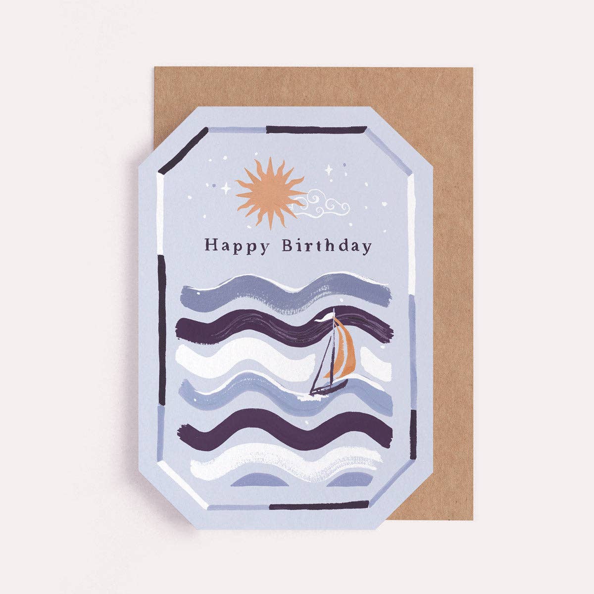 Octagon Shaped Blue Sailing Abstract Happy Birthday Greeting Card