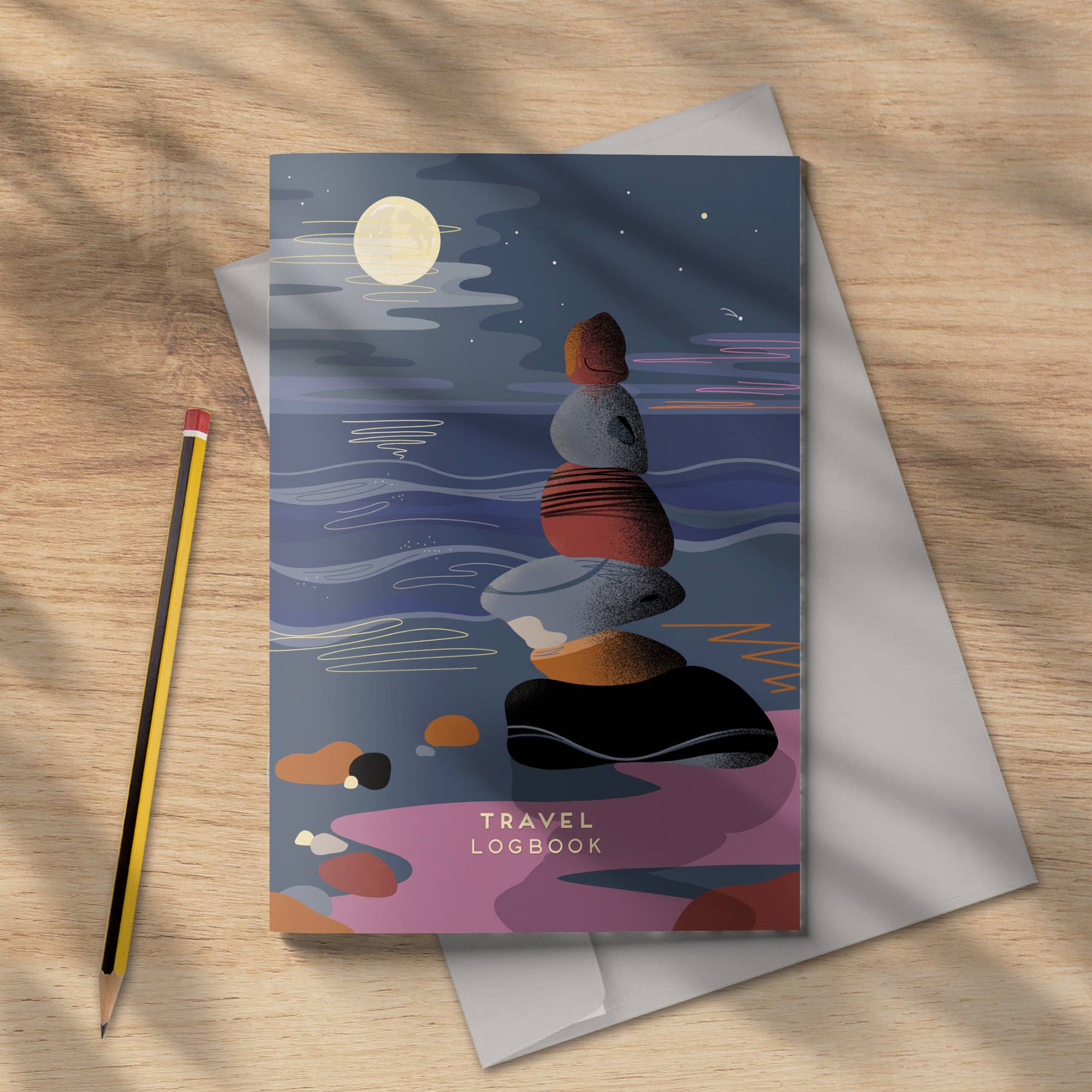 Travel Logbook Journal Ocean Pebble Stack