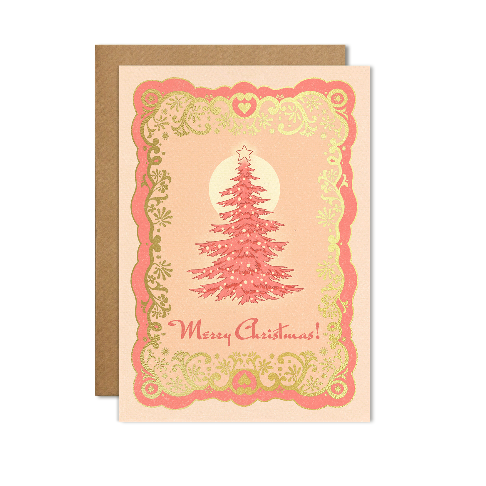 Vintage Style Merry Christmas Greeting Cards With Christmas Tree