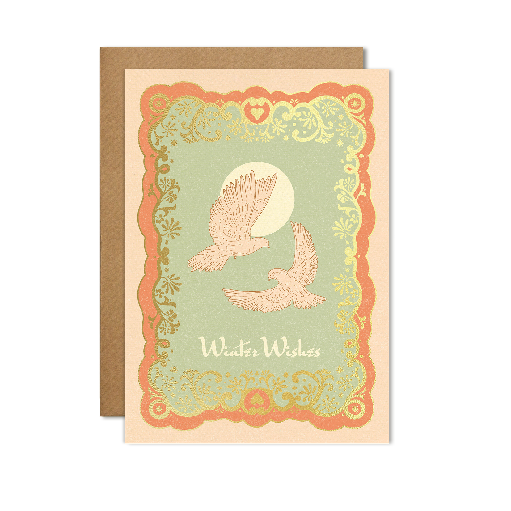 Vintage Style Winter Wishes Christmas Greeting Cards With Doves