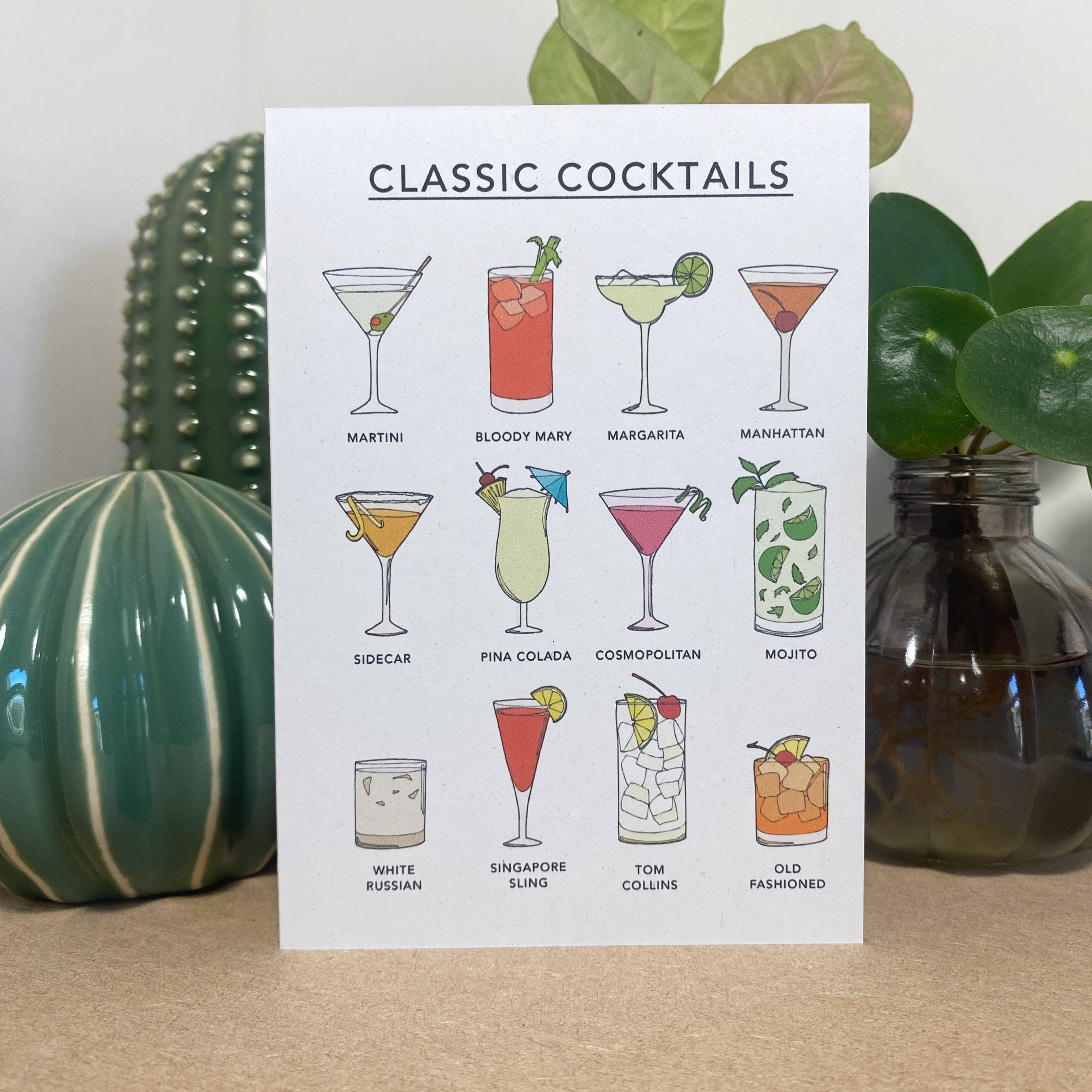 Classic Cocktails Illustrated Greeting Card