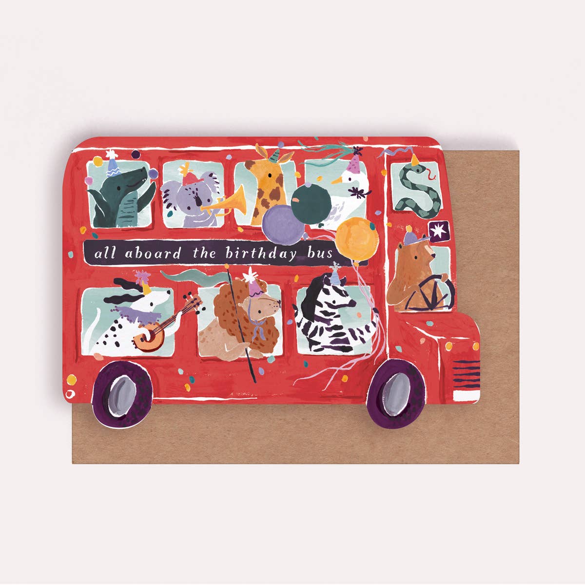 Animal Party Bus Kids Birthday Card