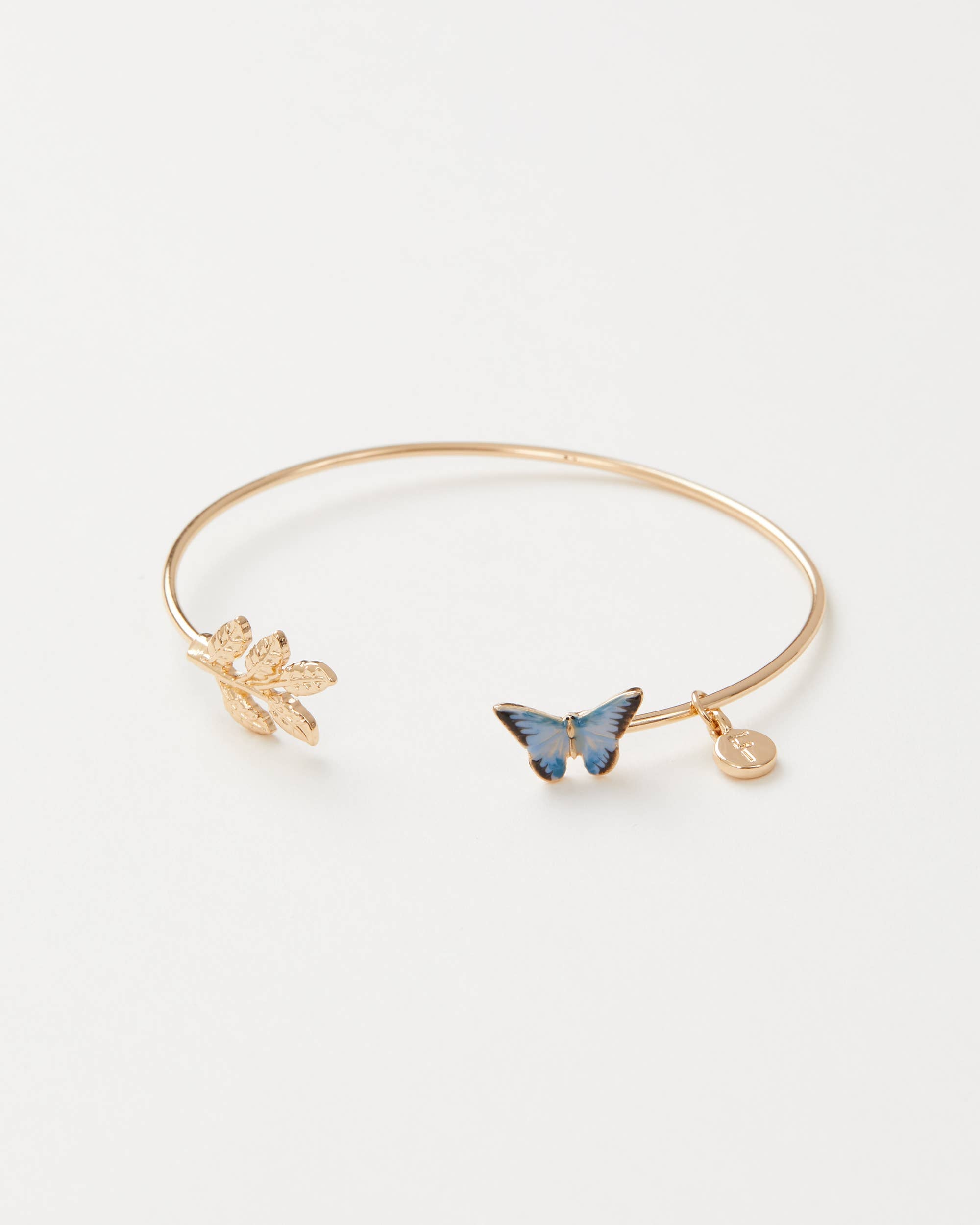 Blue Butterfly & Gold Leaf Bangle