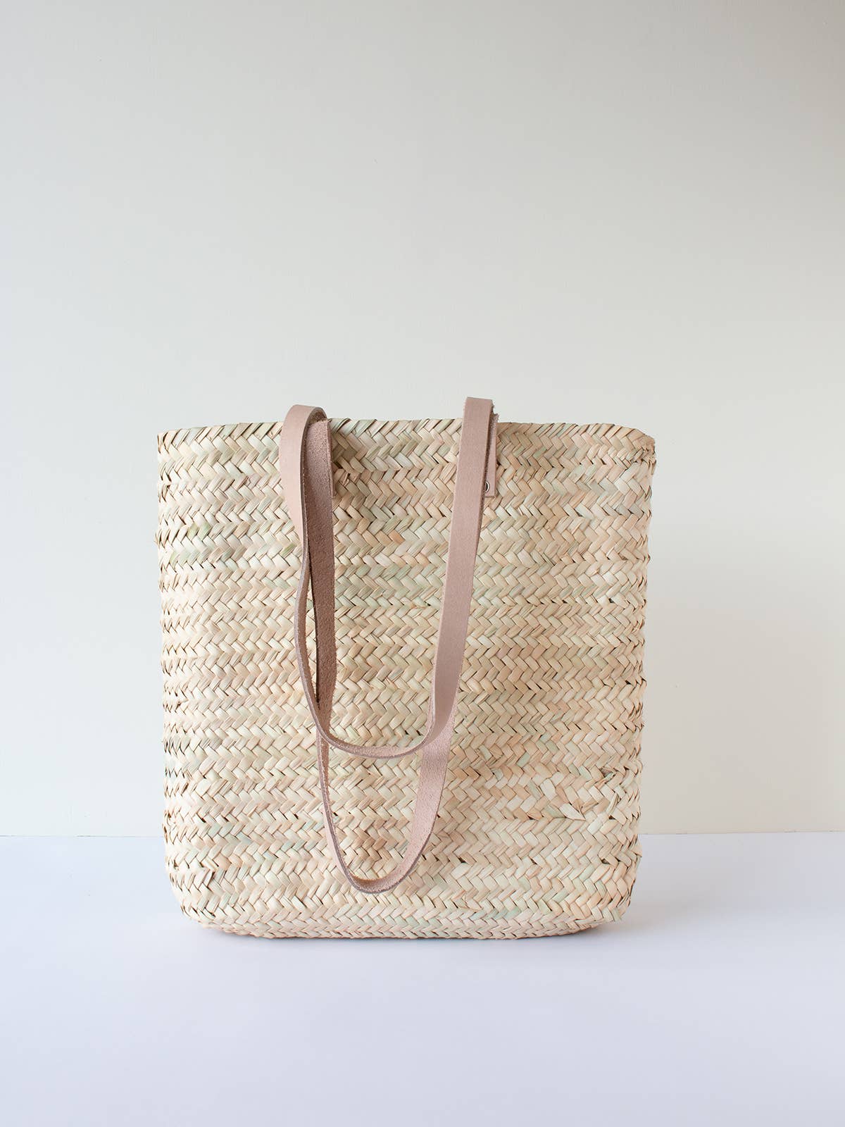 Woven Tote Bag With Leather Handles