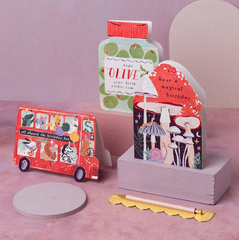 Animal Party Bus Kids Birthday Card