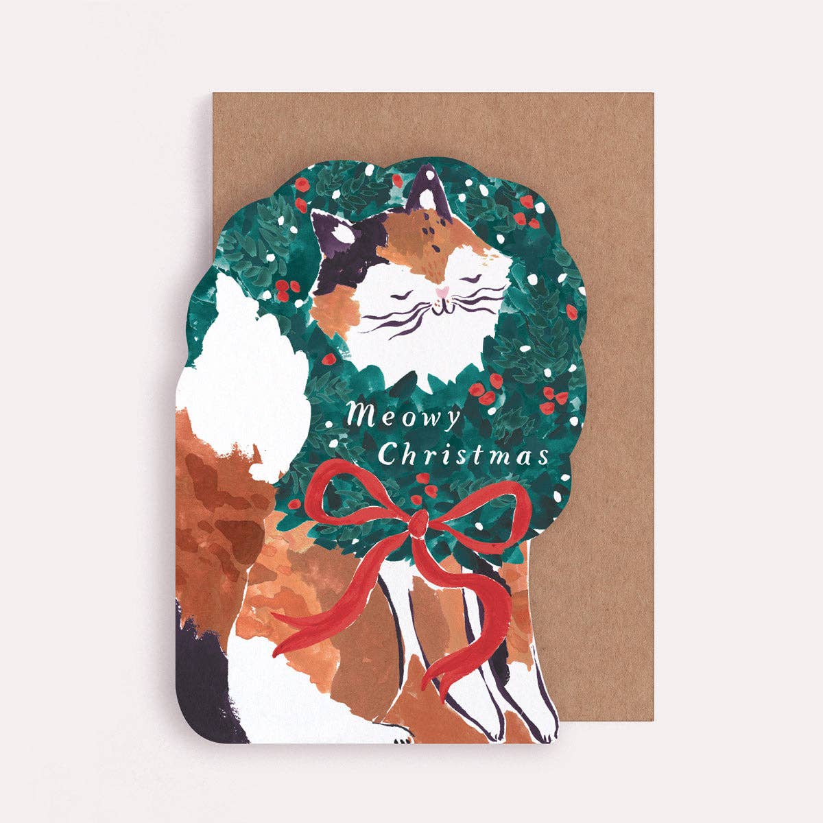 "Meowy Christmas" Cat Shaped Greeting Card