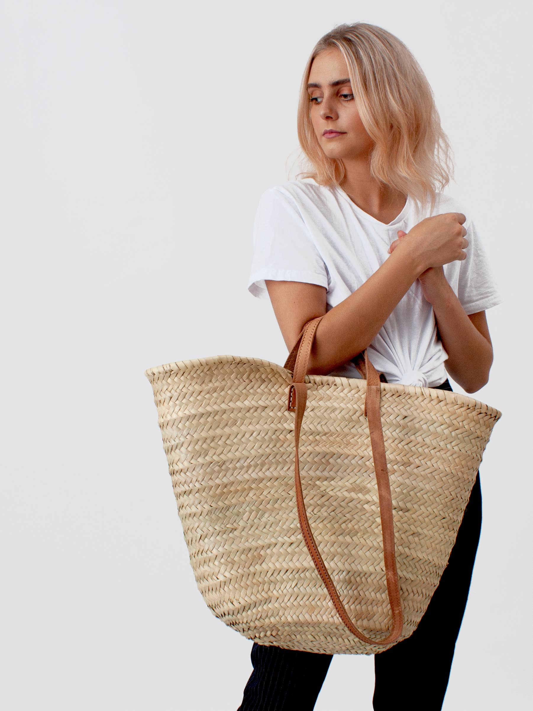 Large Woven Beach Tote Basket Bag