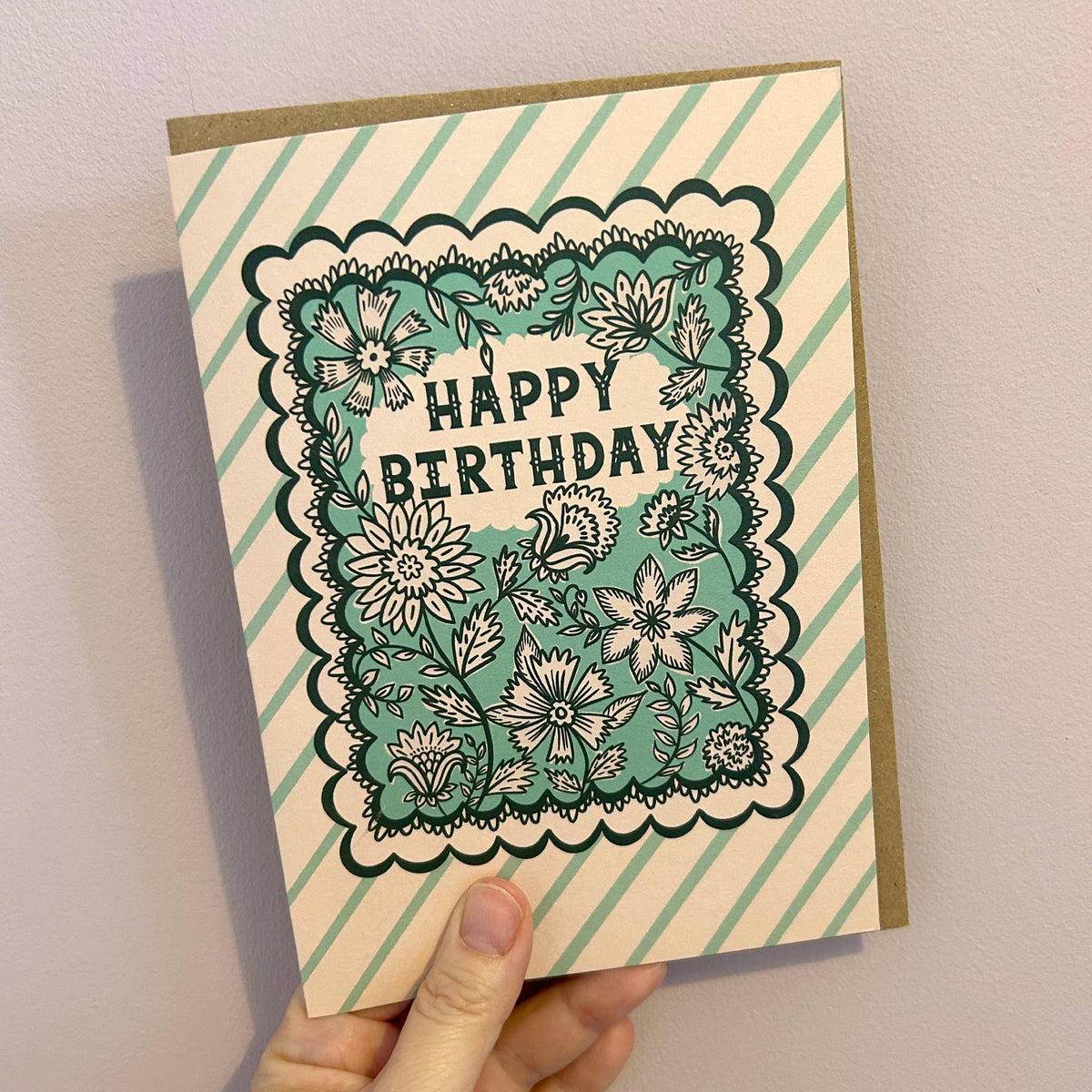 Green Floral Print Birthday Card