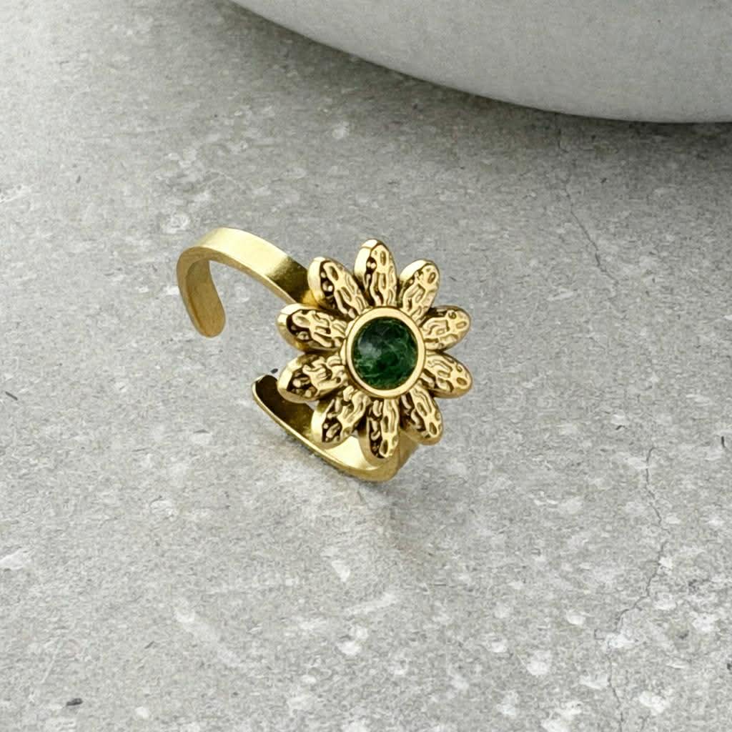 Pink Flower Adjustable Ring - PVD Gold Plated
