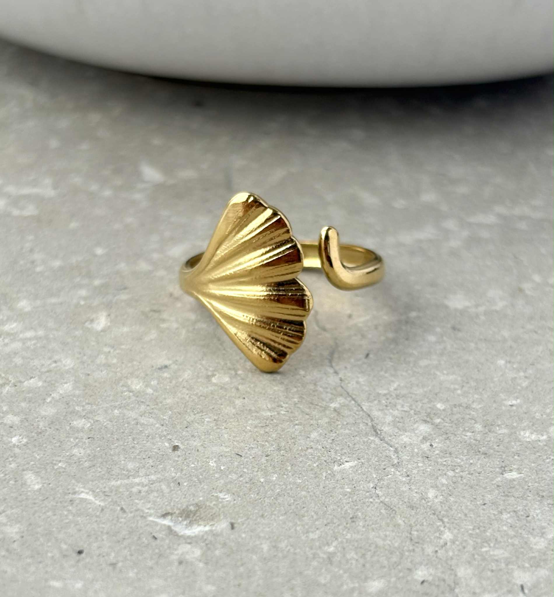 Gold Ginkgo Leaf Adjustable Ring
