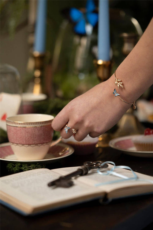 Blue Butterfly & Gold Leaf Bangle