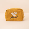 White Floral Corduroy Makeup Bag - Marigold Yellow