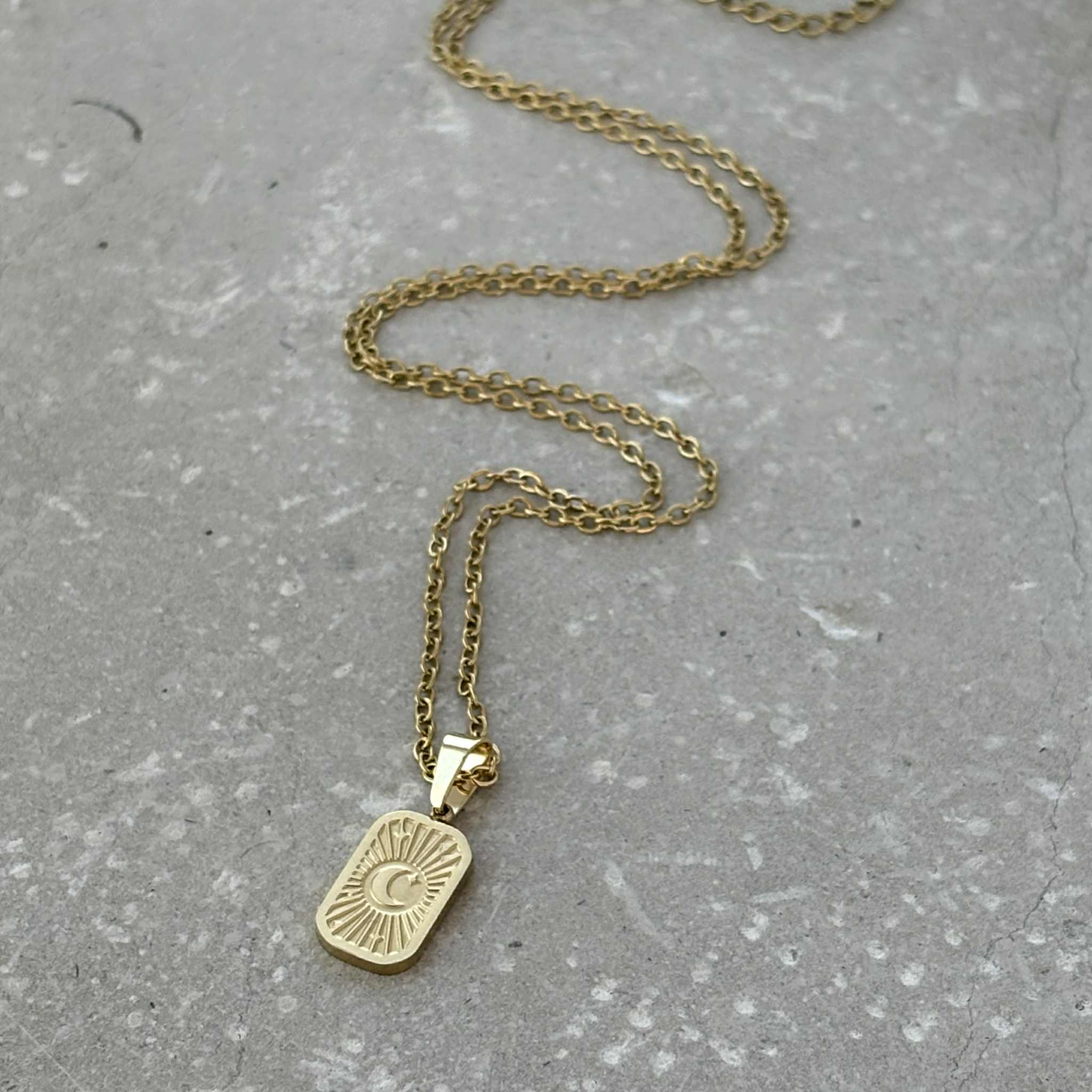 Moon And Star Pendant Necklace - PVD Gold Plated