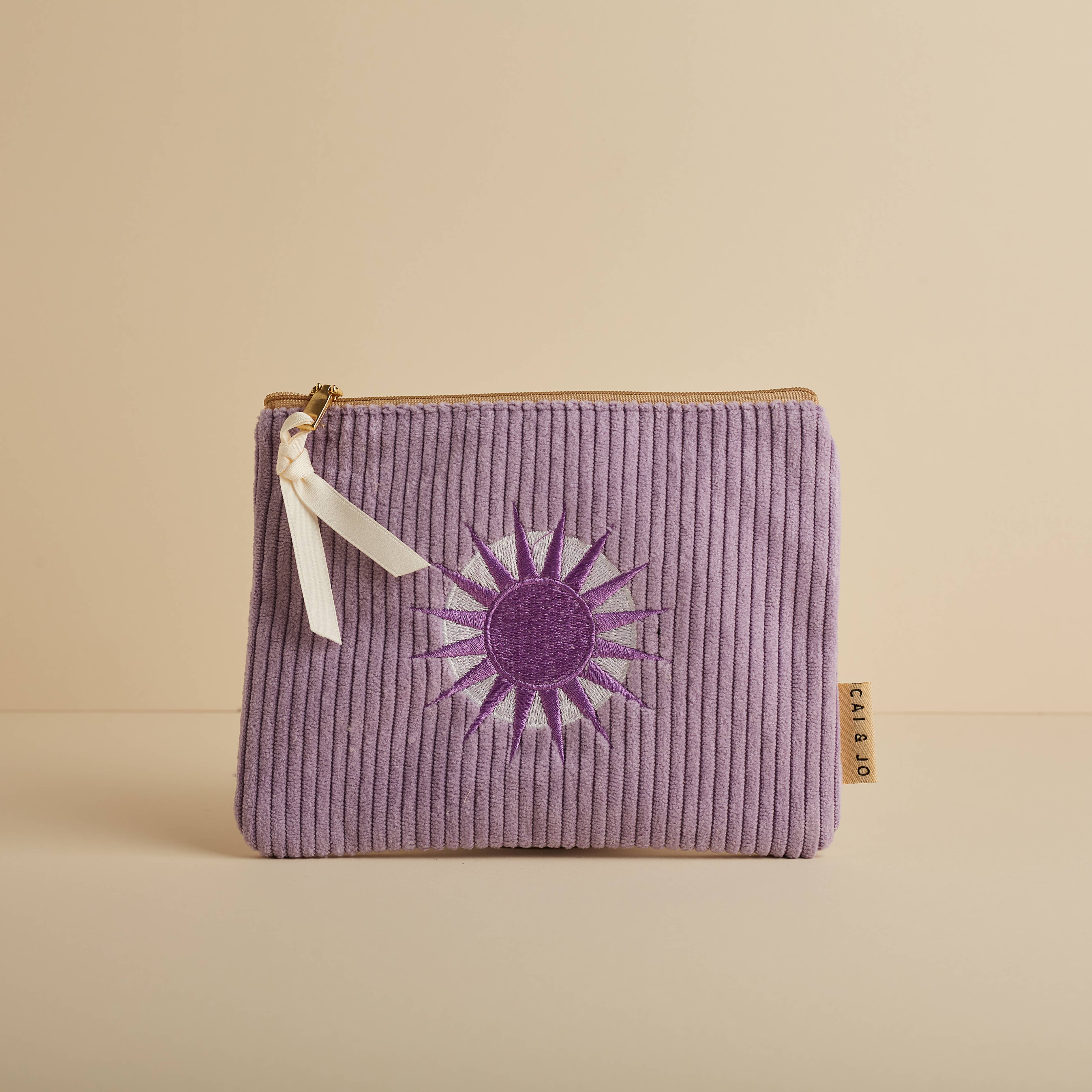 Embroidered Corduroy Cosmetic Pouch