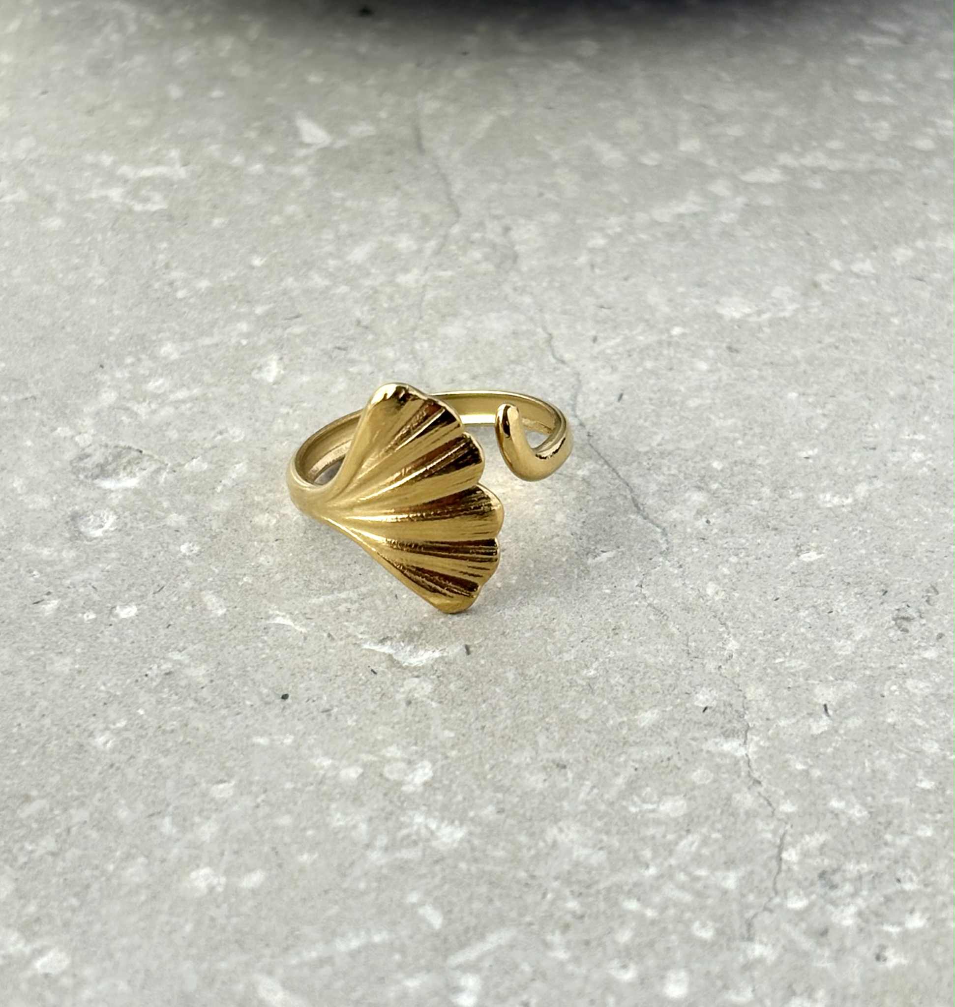 Gold Ginkgo Leaf Adjustable Ring