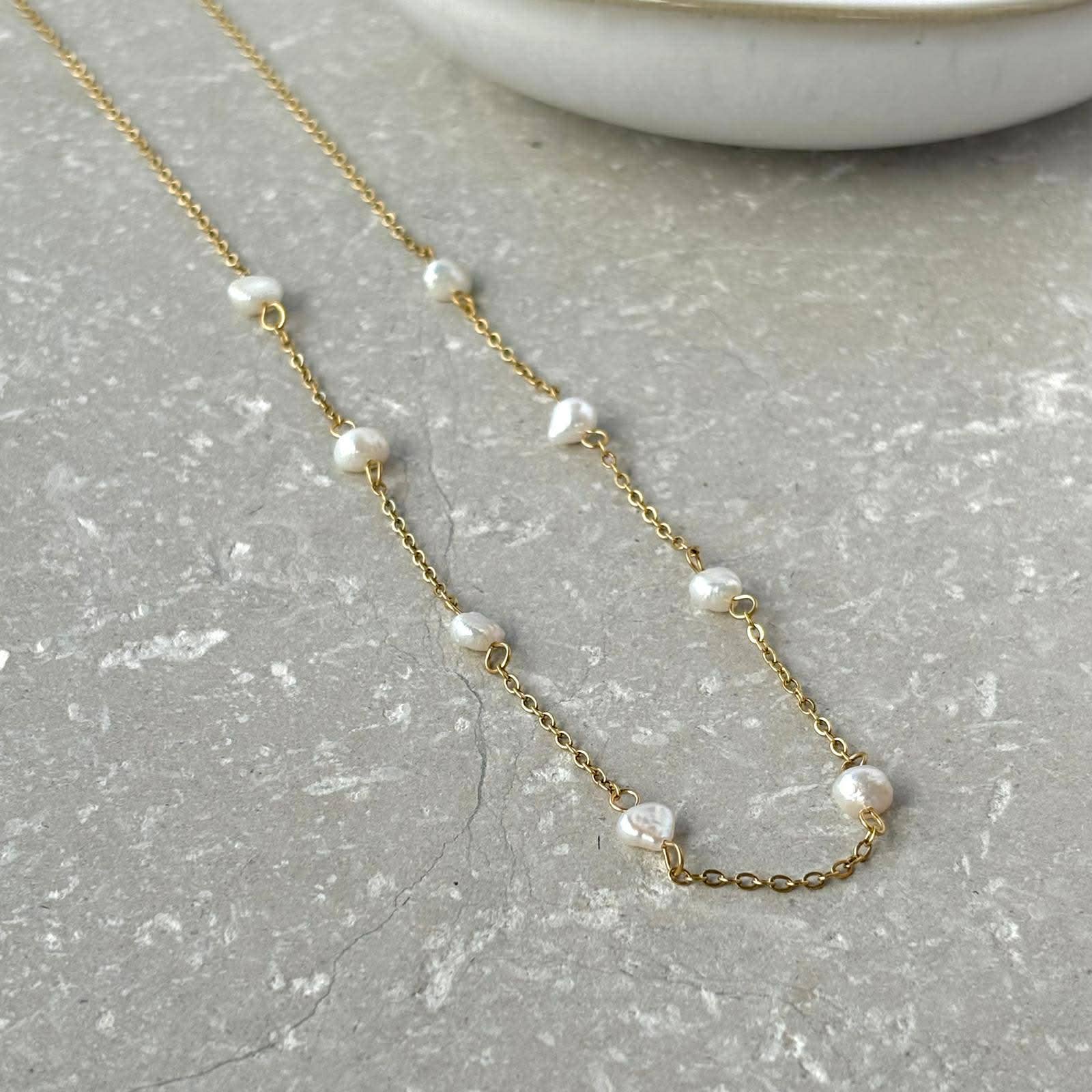 Freshwater Pearl Chain Necklace - PVD Gold Plated