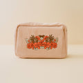 Floral Embroidered Corduroy Makeup Bag - White Sand