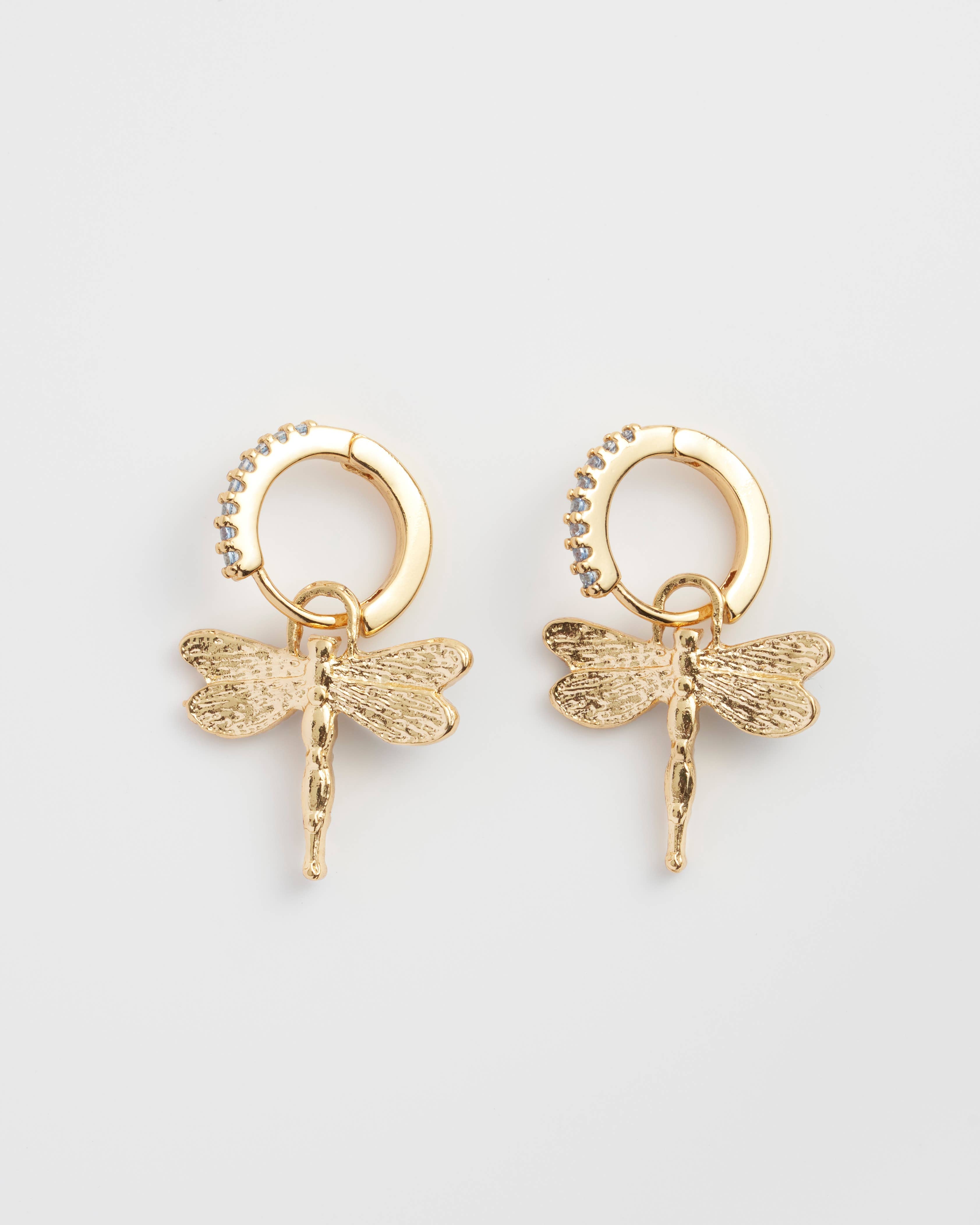 Dragonfly Charm Huggie Earrings