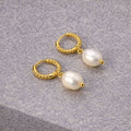 Twisted Faux Pearl Huggie Earrings - PVD Gold Plated