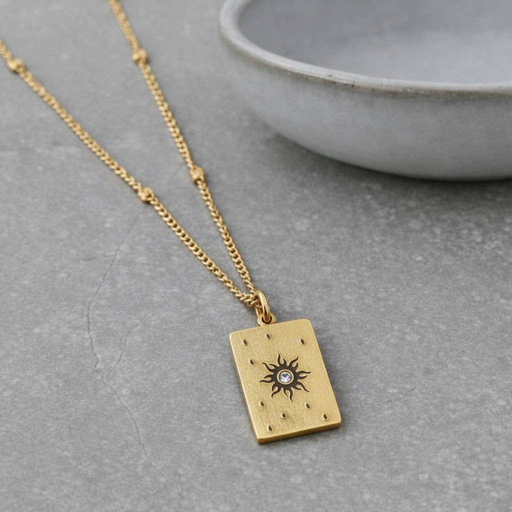 Gold Sun Charm Pendant Necklace
