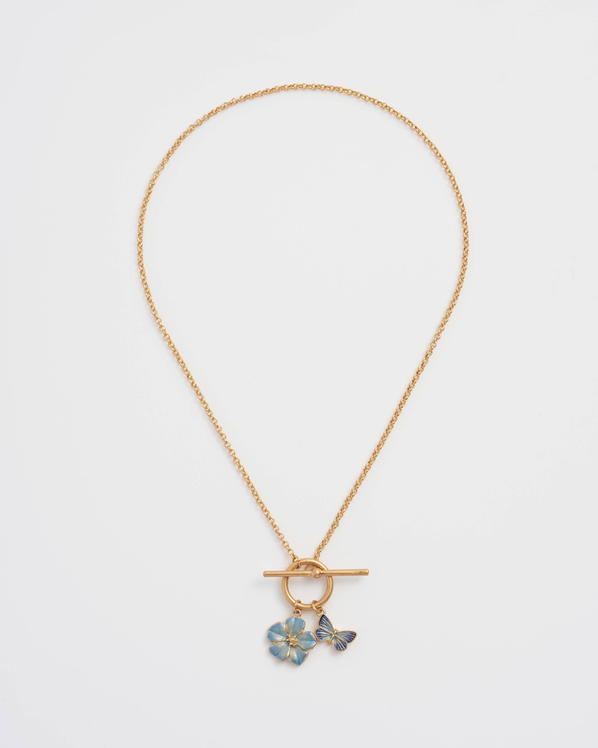 Forget Me Not & Butterfly Charm Toggle Necklace