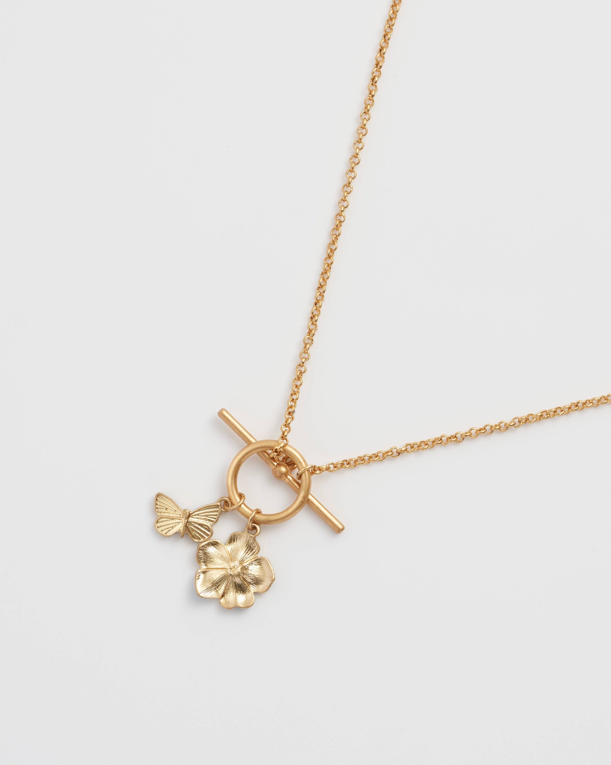 Forget Me Not & Butterfly Charm Toggle Necklace