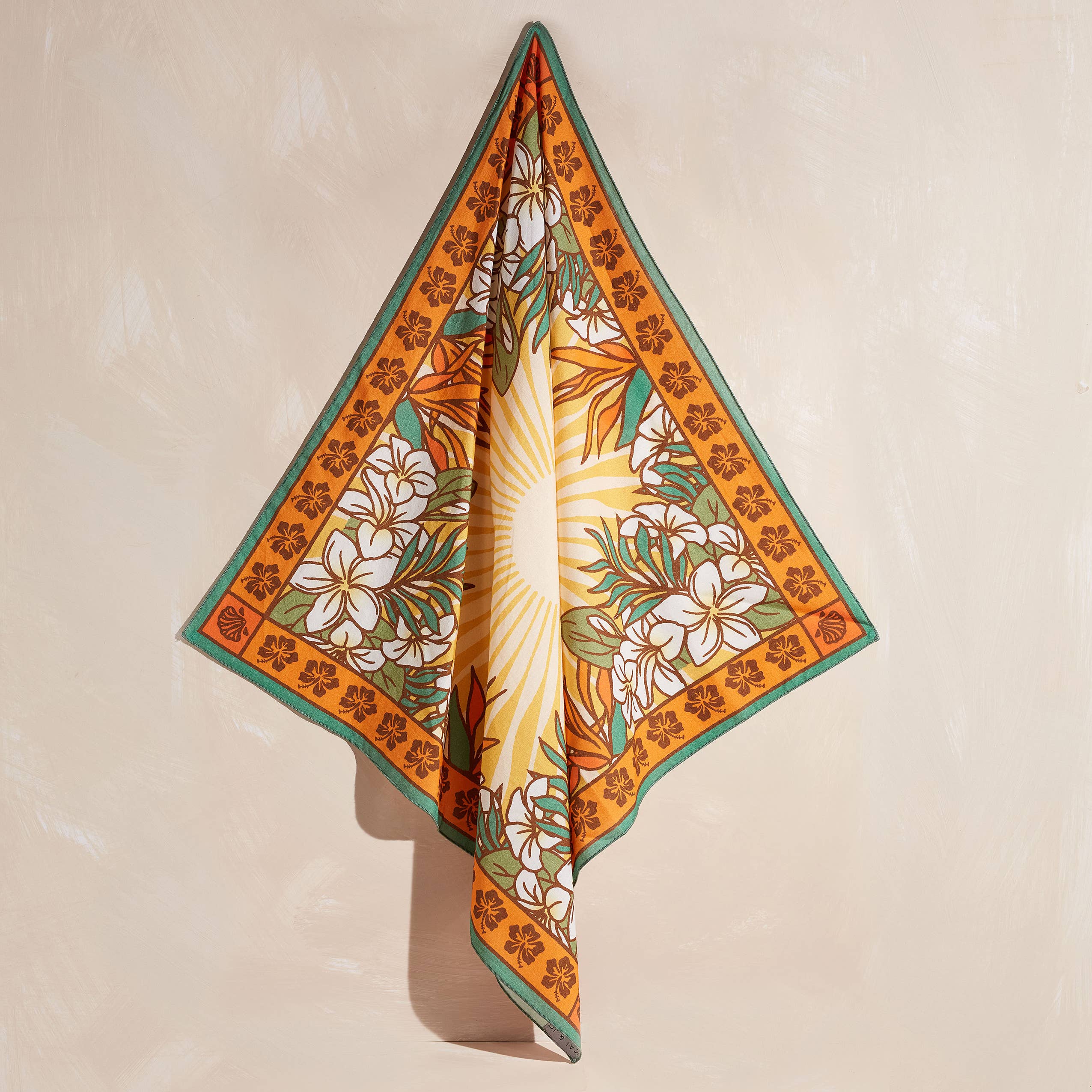 Sun & Flowers Cotton Bandana - Orange/Green/Yellow