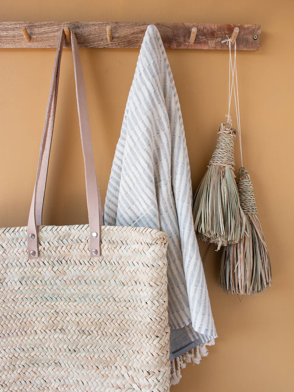 Woven Tote Bag With Leather Handles