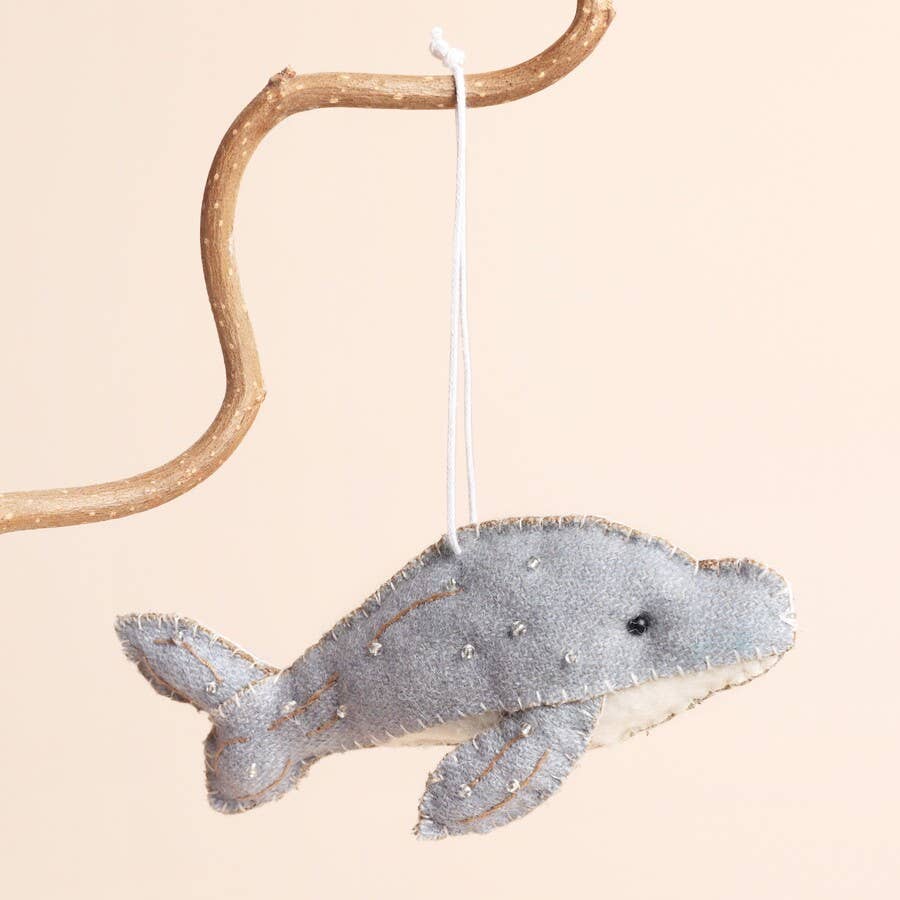 Blue Felt Whale Hanging Christmas Tree Decoration