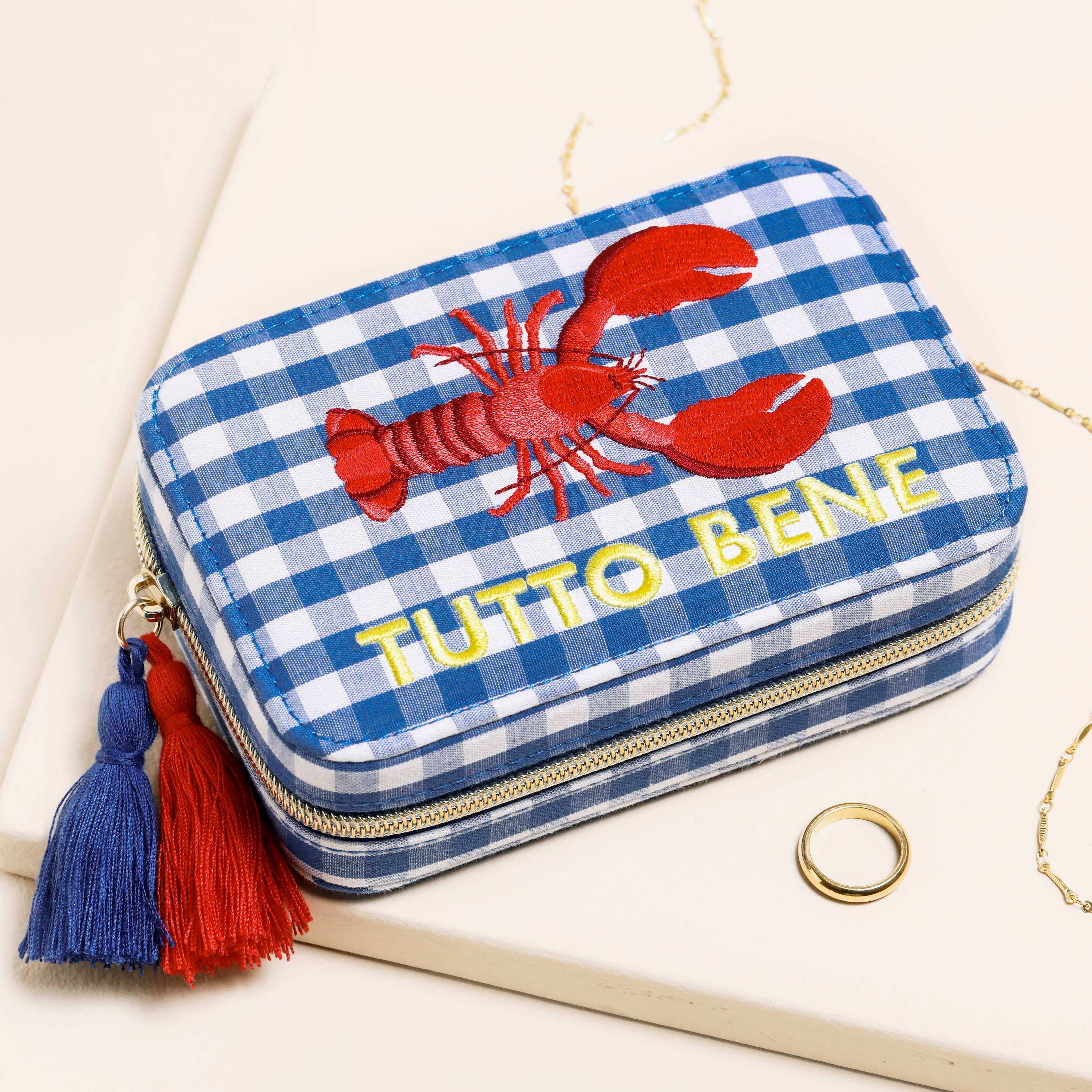 Tutto Bene Lobster Embroidery Travel Jewellery Case