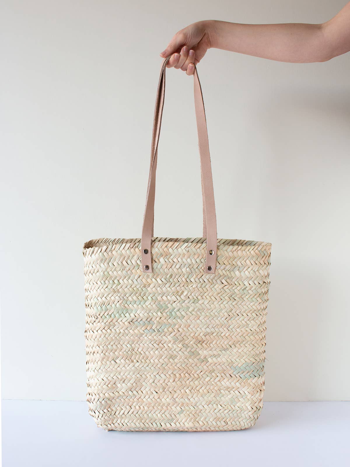 Woven Tote Bag With Leather Handles
