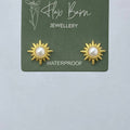 Gold Faux Pearl Starburst Studs