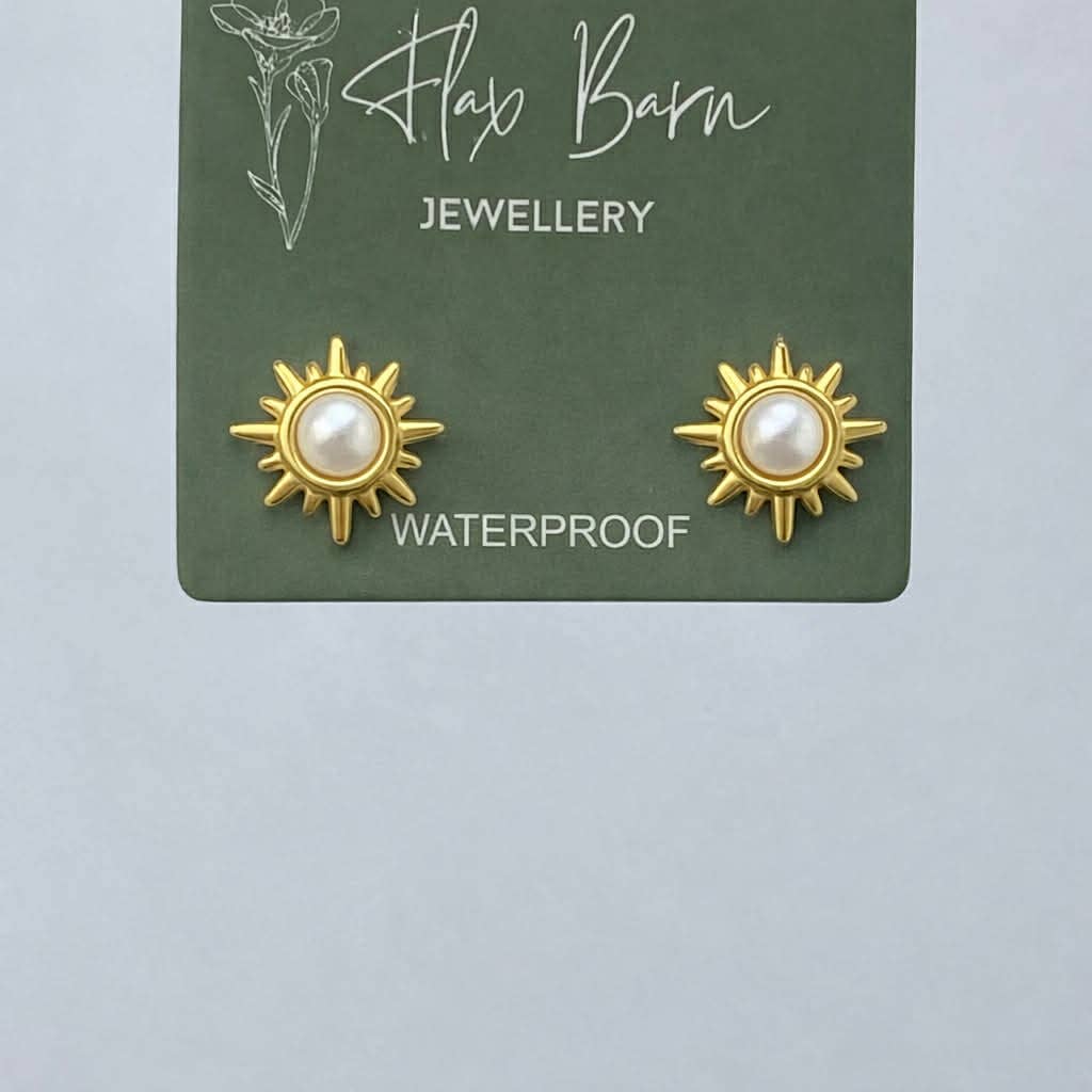 Gold Faux Pearl Starburst Studs