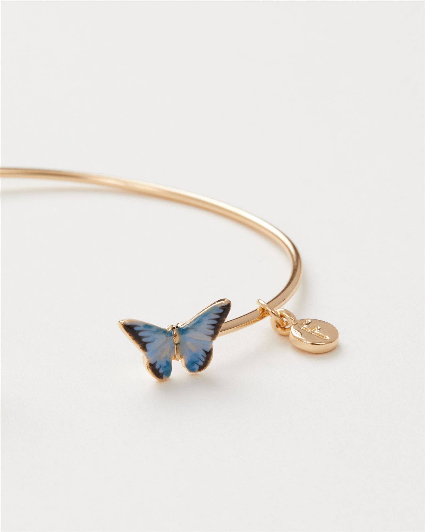 Blue Butterfly & Gold Leaf Bangle