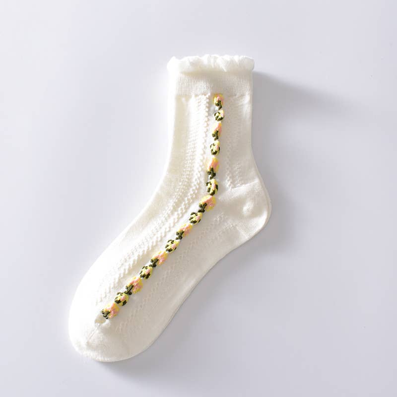 White Floral Socks