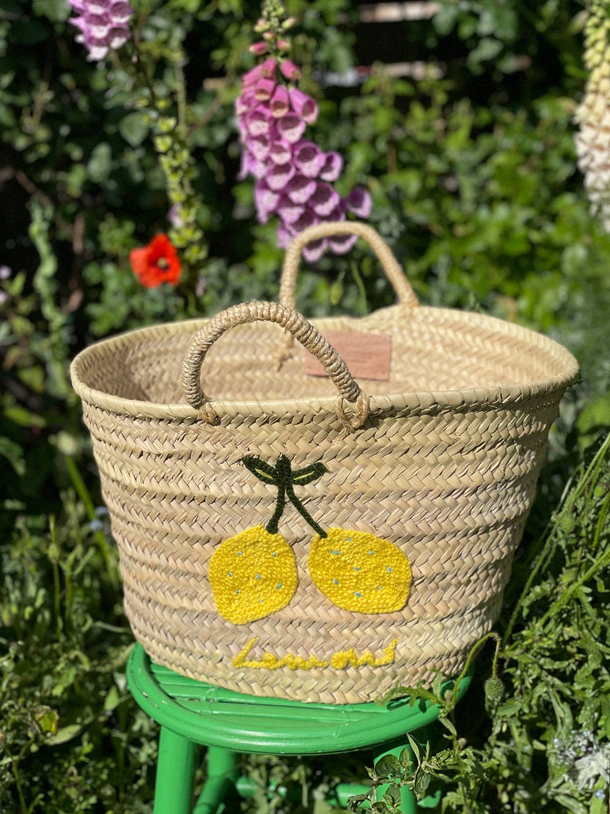 Hand Embroidered Lemons Market Basket