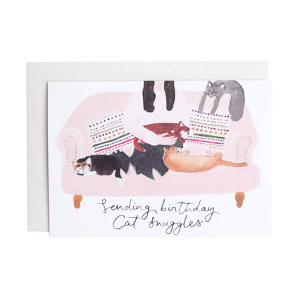 Cat Snuggles Birthday Card