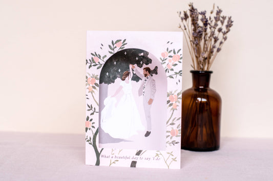 Arch Cut Out Bride & Groom I Do Wedding Greeting Card