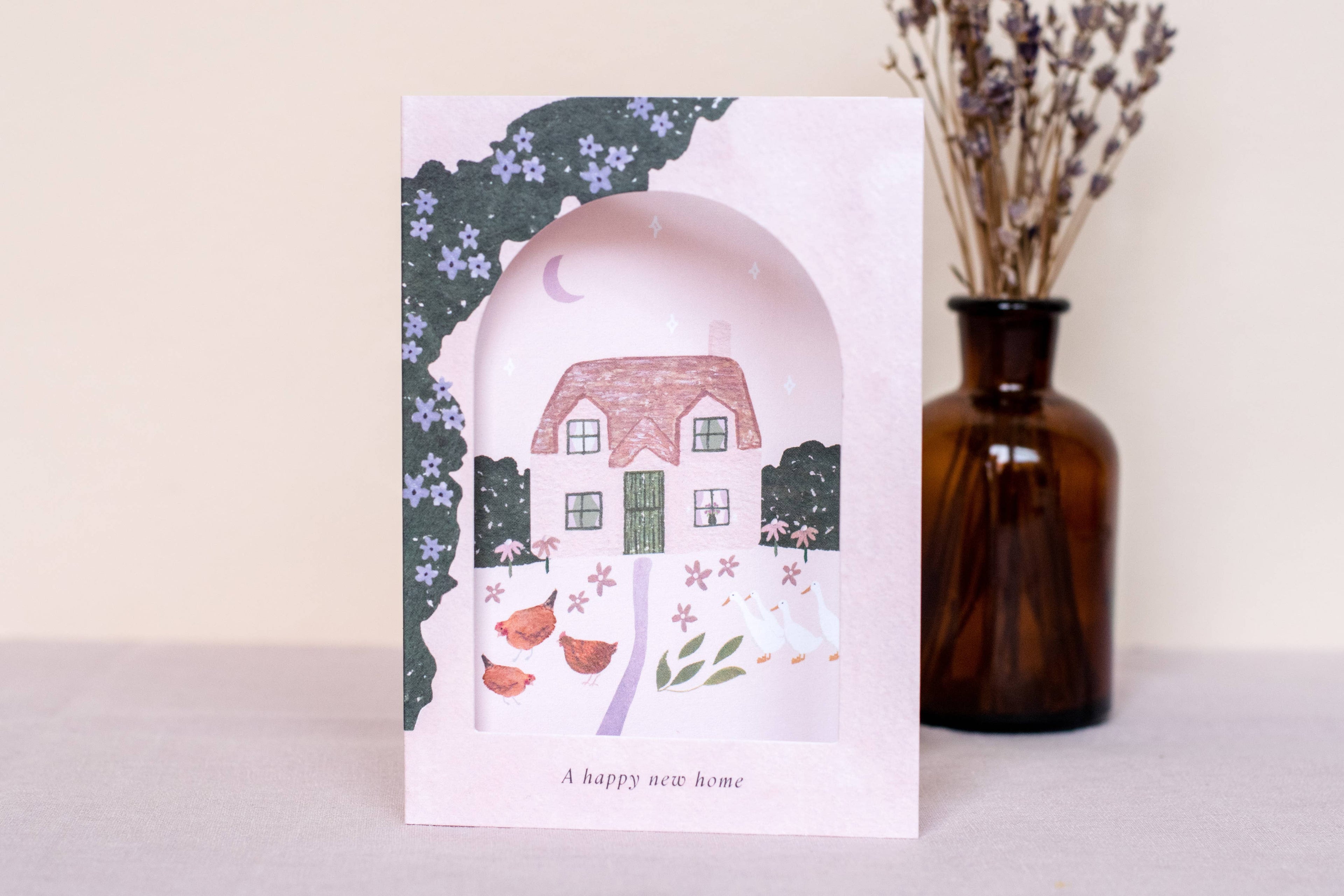 Arch Cut Out Country Cottage Happy New Home  Greeting Cards