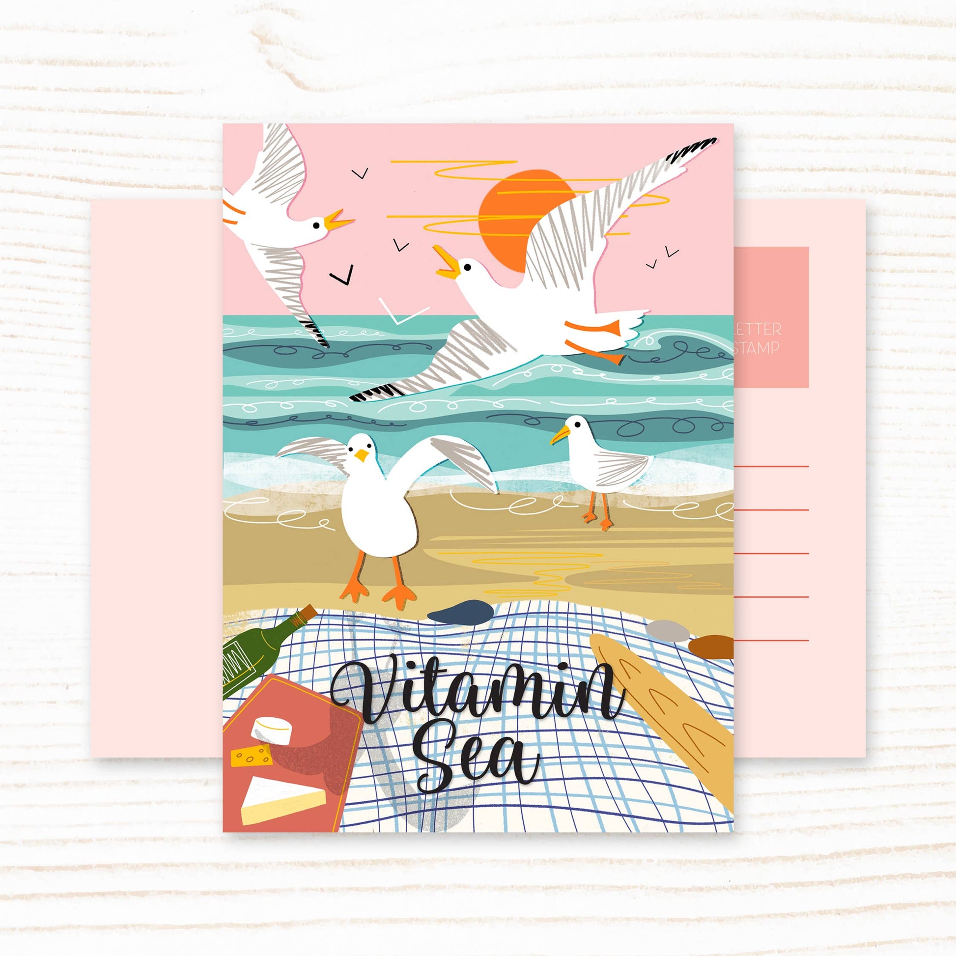 Beach Seagulls Picnic Vitamin Sea Postcard