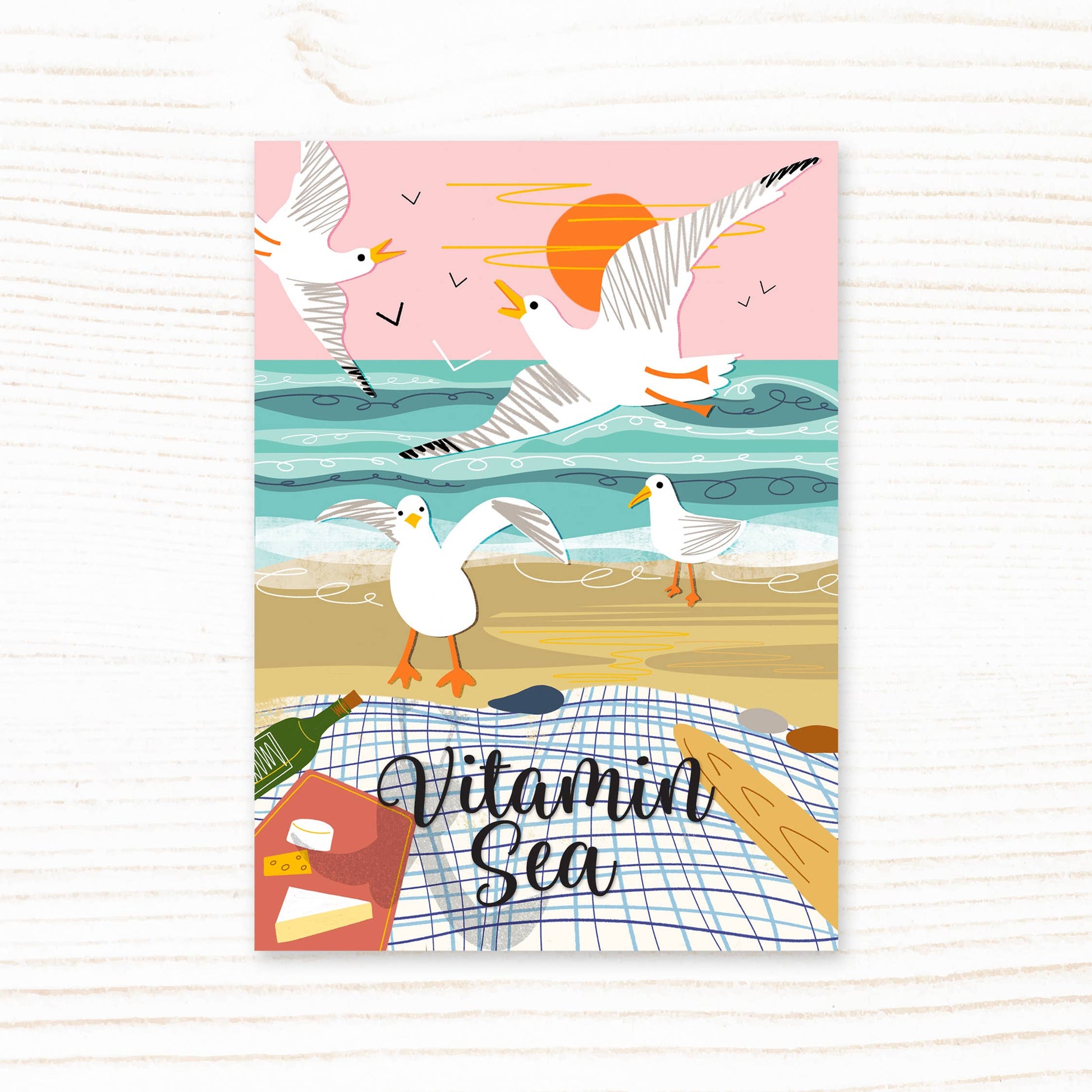 Beach Seagulls Picnic Vitamin Sea Postcard