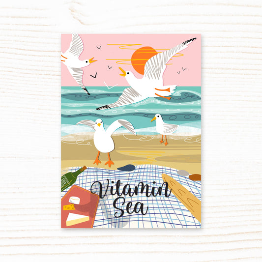 Beach Seagulls Picnic Vitamin Sea Postcard