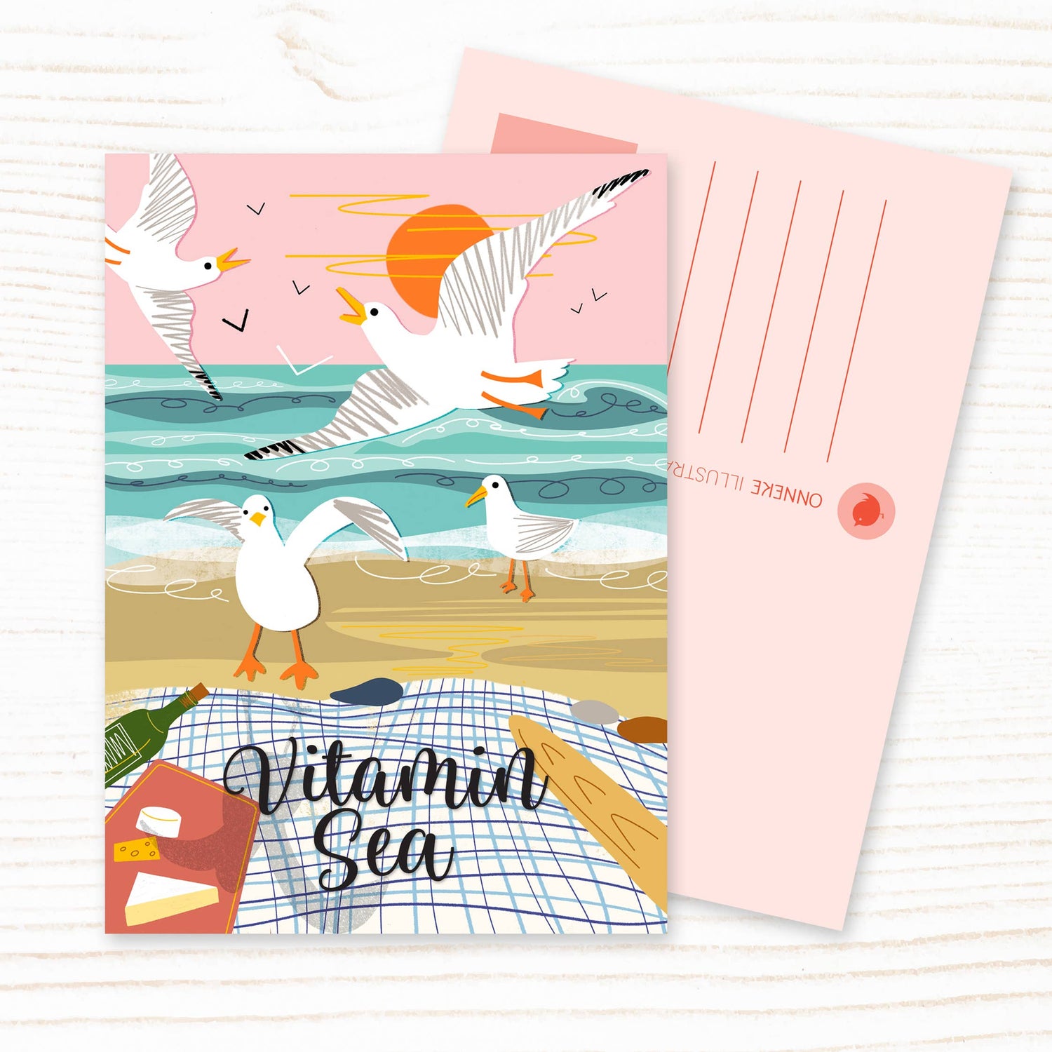 Beach Seagulls Picnic Vitamin Sea Postcard